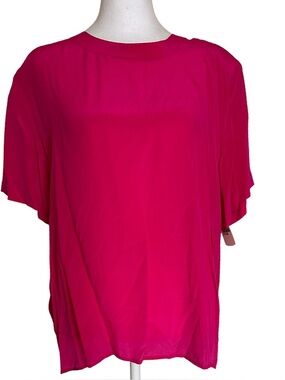 NWT Anna And Frank 100% Silk Fuchsia Padded Short Sleeve Round Neck Blouse Sz XL